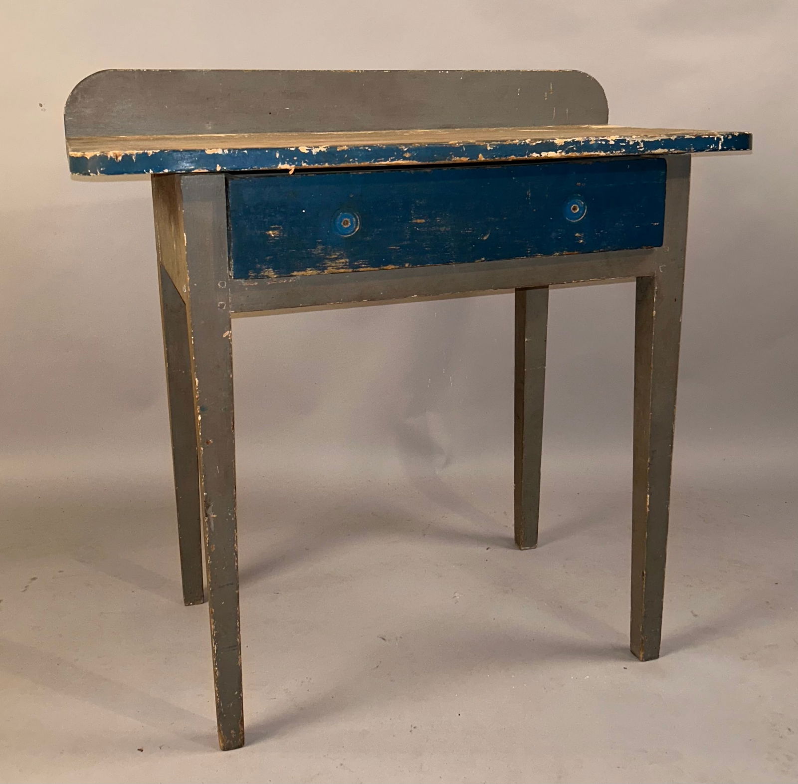 Small Antique One Drawer Table Blue and Grey (1 of 5)