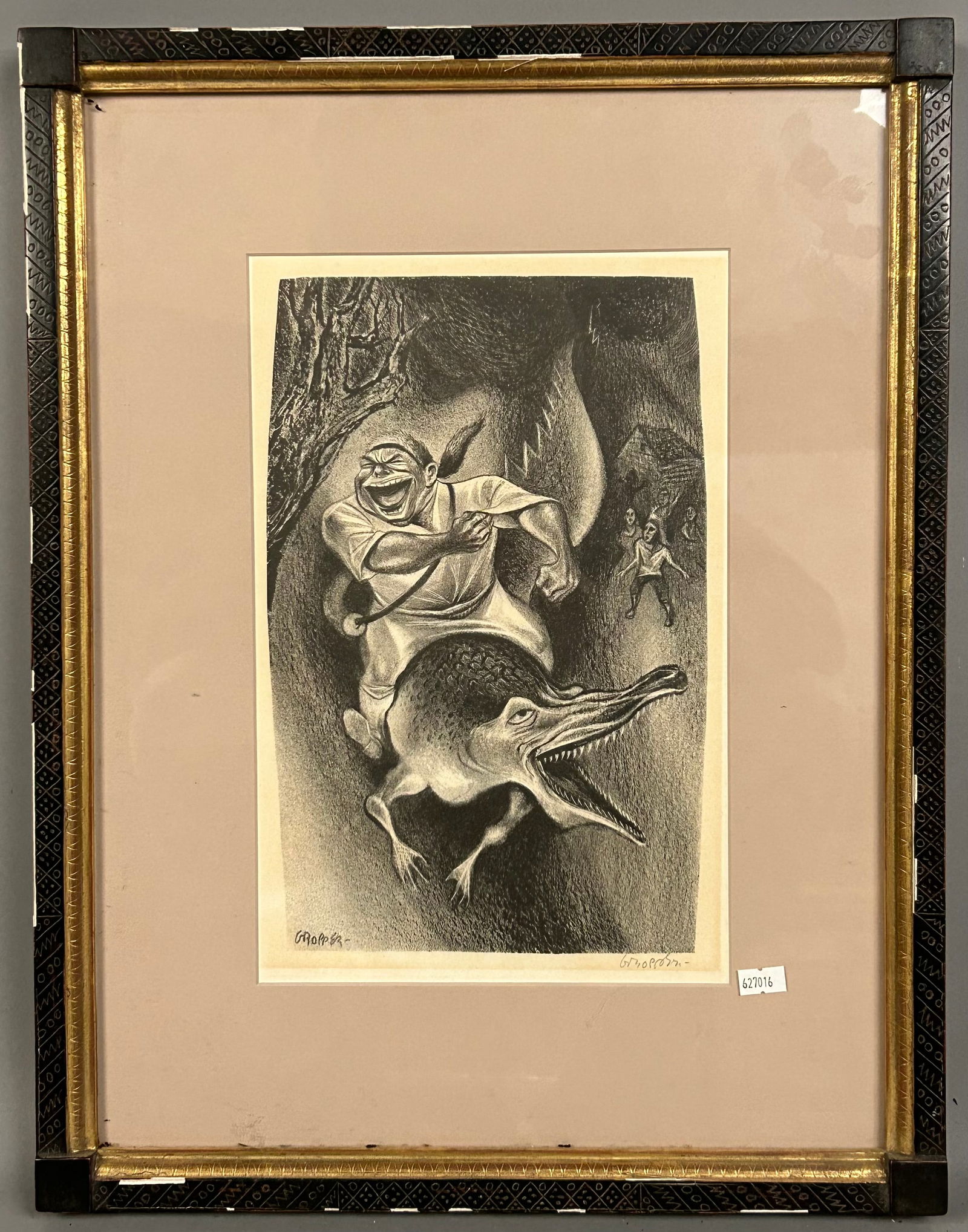 Lithograph of Paul Bunyan Riding Alligator Signed Gropper (1 of 4)