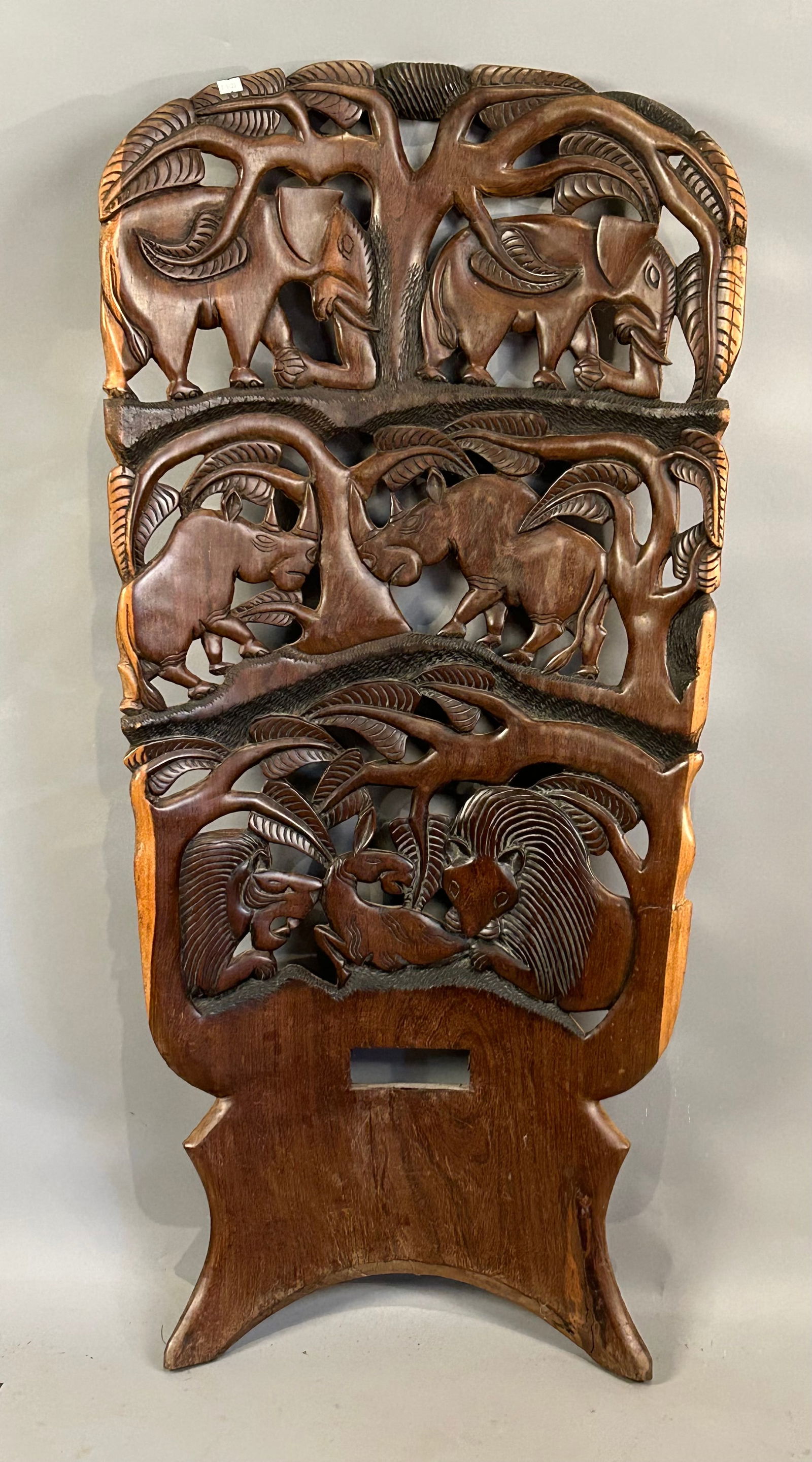 Carved Wood Chair Back w African Animals (1 of 6)