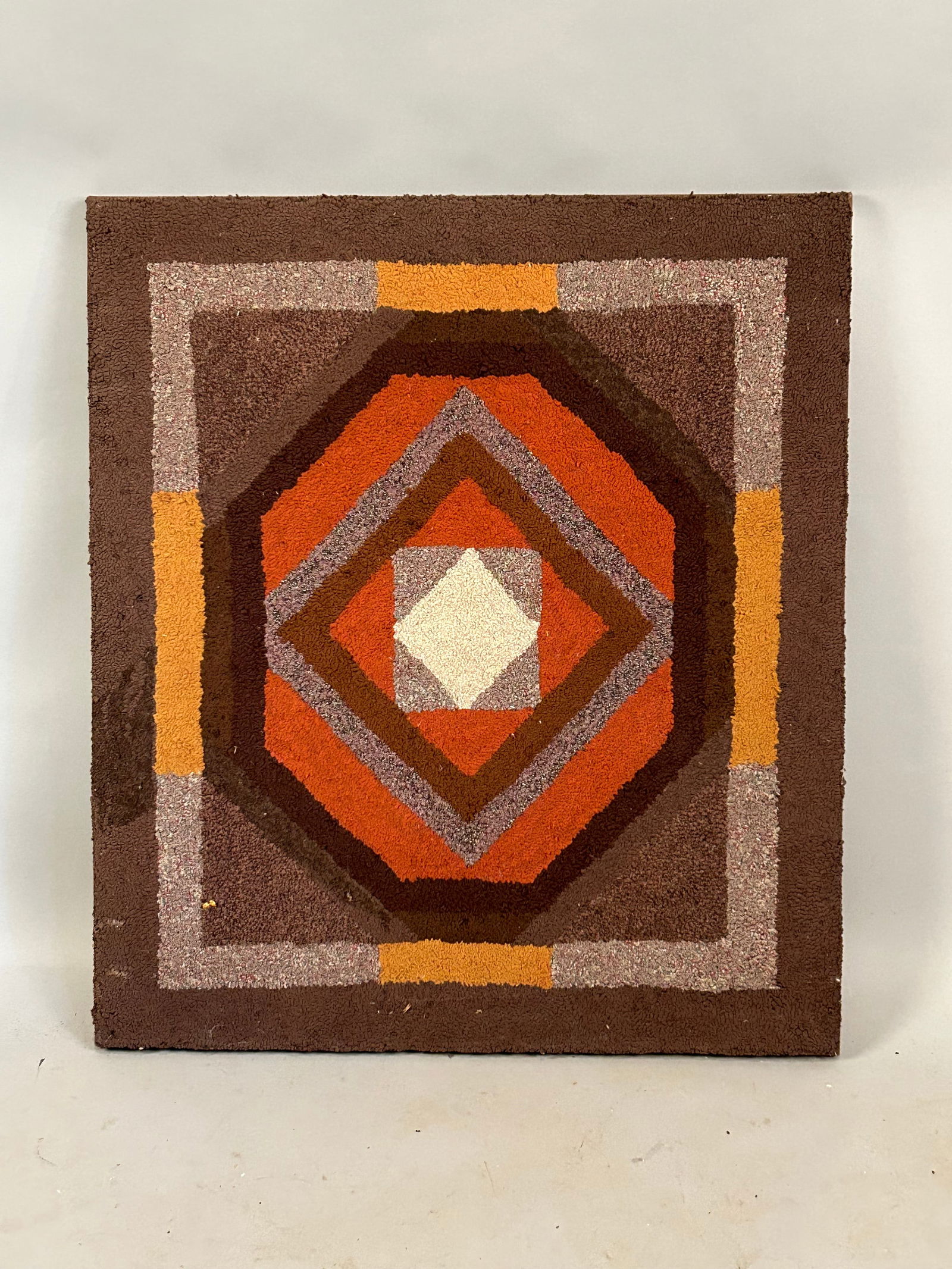Antique Geometric Hooked Rug Mounted (1 of 4)