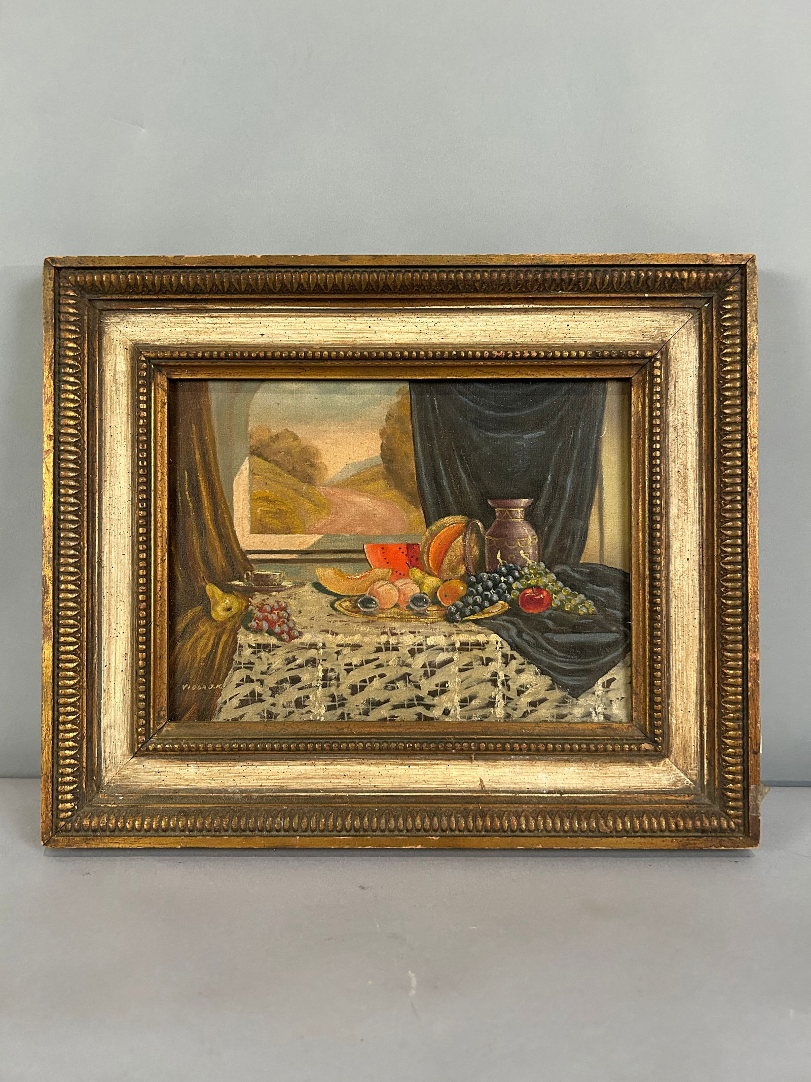 O/C Still Life of Fruit on Table Signed Viola J.K. (1 of 5)
