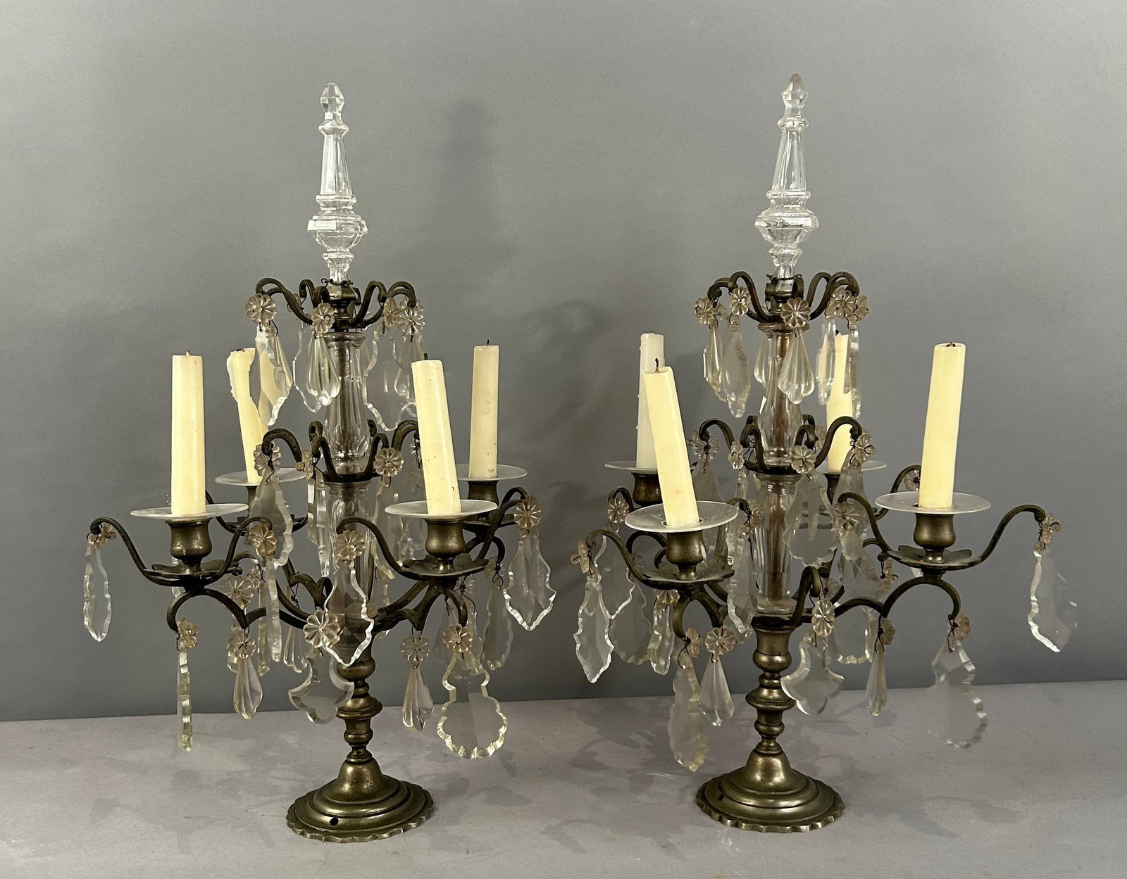 Pair of Brass & Crystal Candelabras (1 of 5)