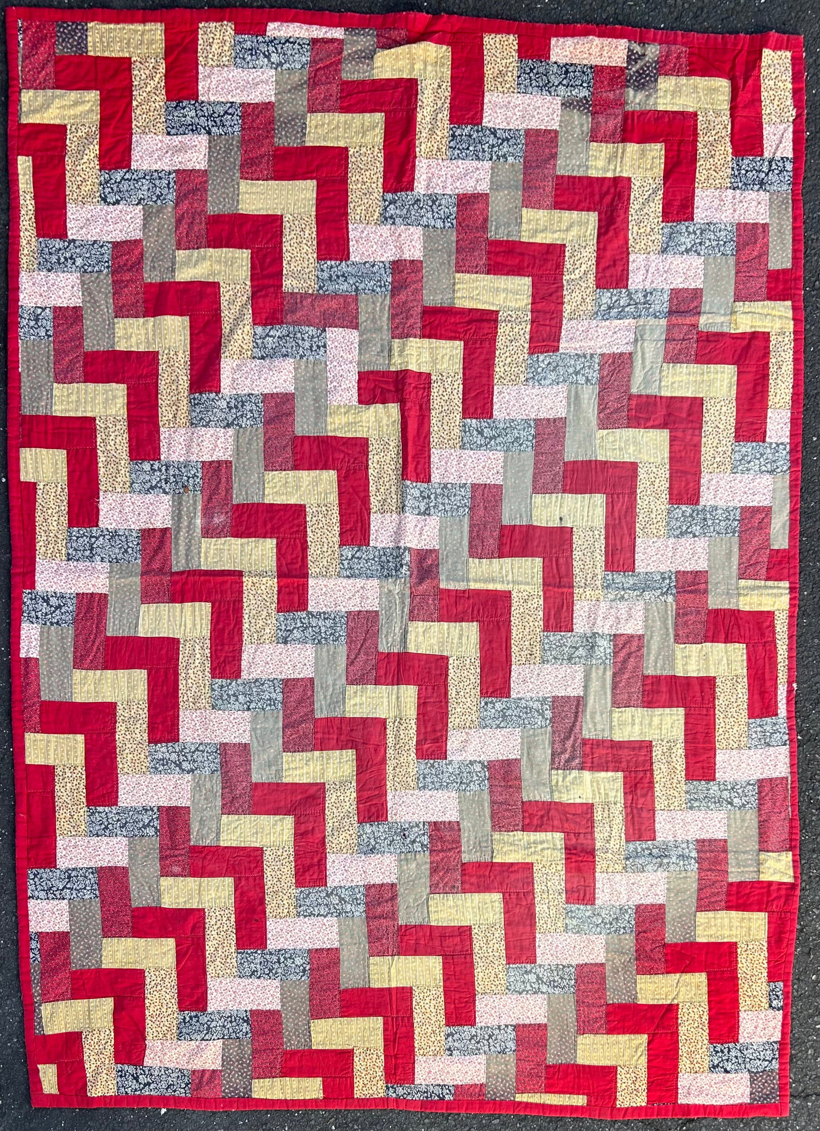 Antique Log Cabin Quilt Red Background (1 of 2)
