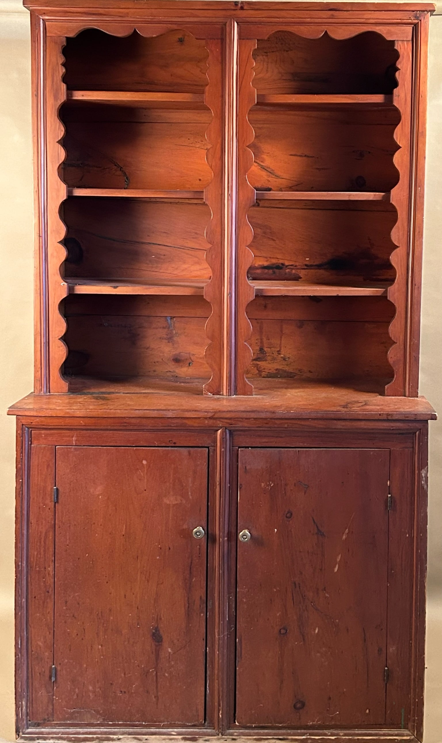 Antique Chippendale Pine Stepback Cupboard (1 of 9)