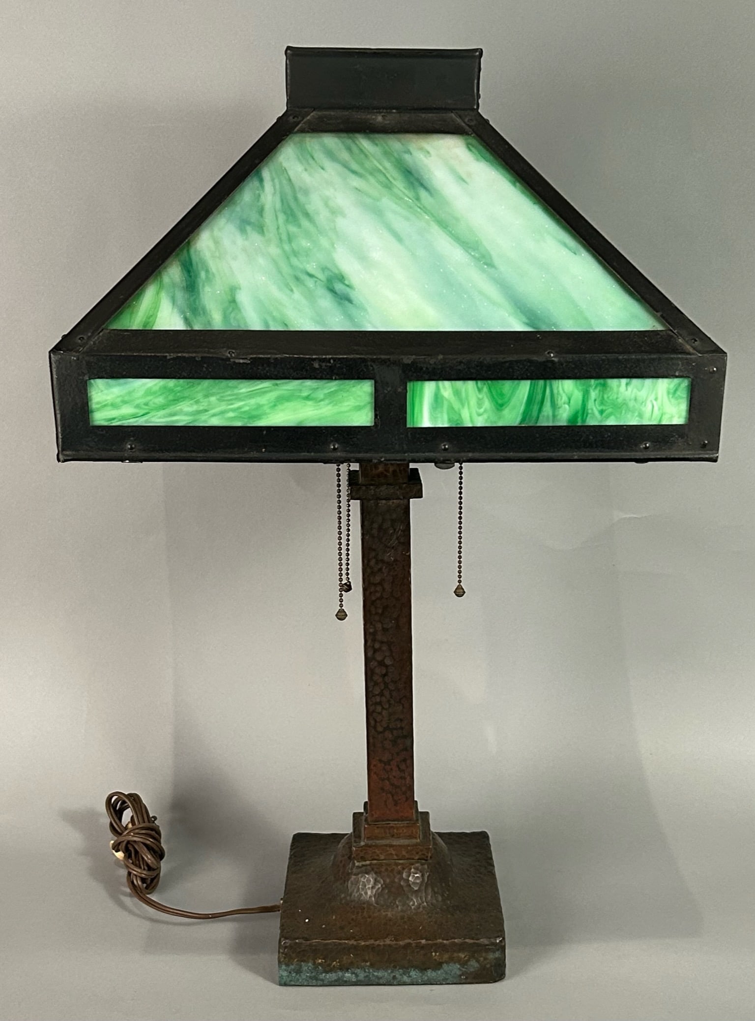 Arts and Crafts Table Lamp Copper Base Slag Glass Shade (1 of 9)