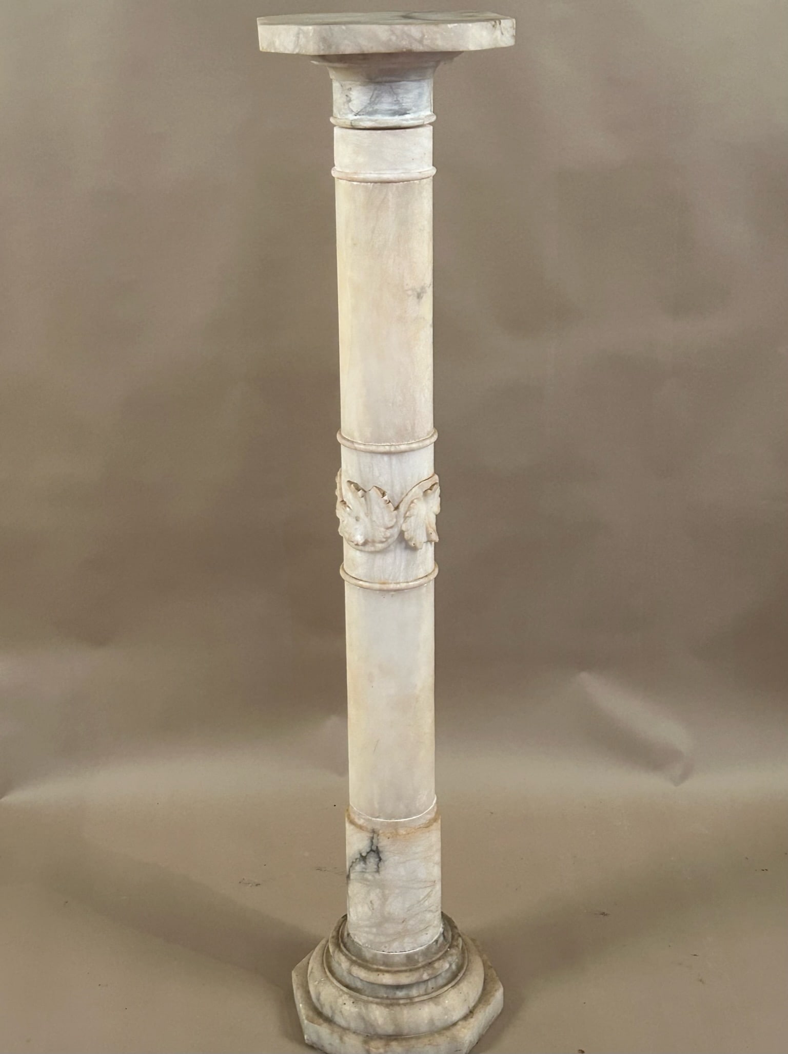 White Alabaster Pedestal w Carved Leaf Design (1 of 4)