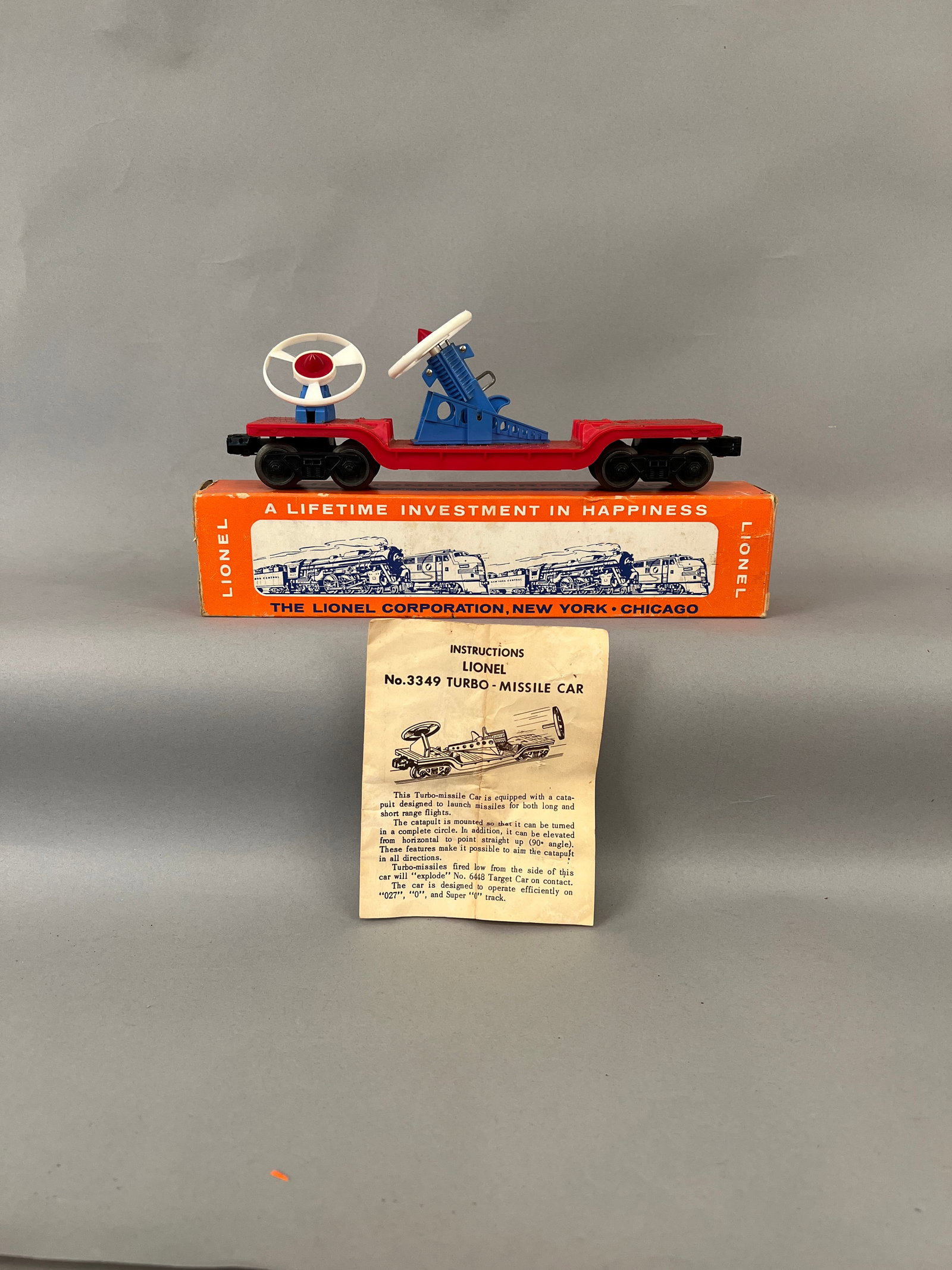 Lionel 3349 turbo missile launching car O Gauge: Lionel 3349 turbo missile launching car with original box. O Gauge