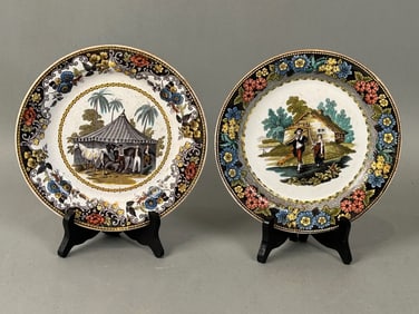2 Creil Pottery Earthenware Plates Polychrome