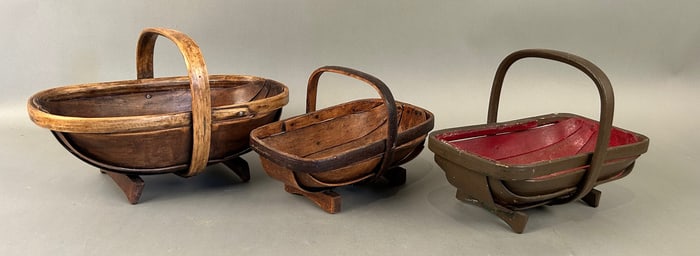 Three Small Antique Footed Gathering Baskets