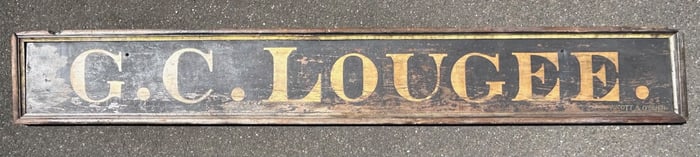 19th c G.C. Lougee Painted Wood Sign w Gold Lettering