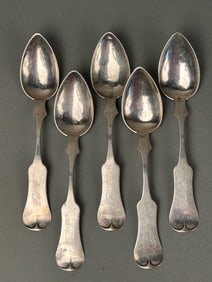 5 Coin Silver Tea Spoons E&D Kinsey Ohio