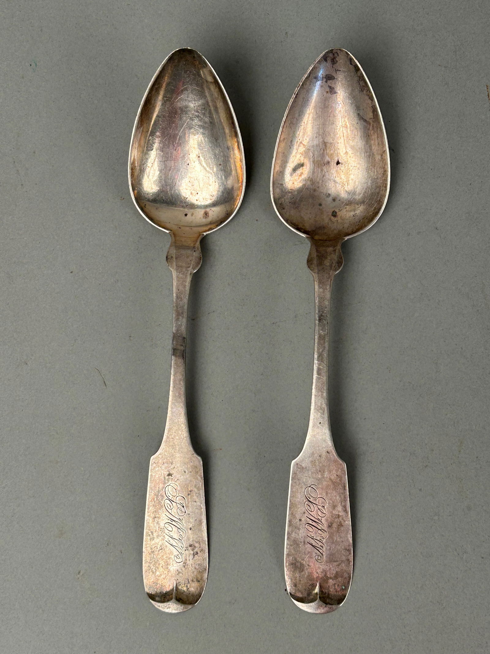 Pair of Coin Silver Serving Spoons Connecticut Mississippi (1 of 5)