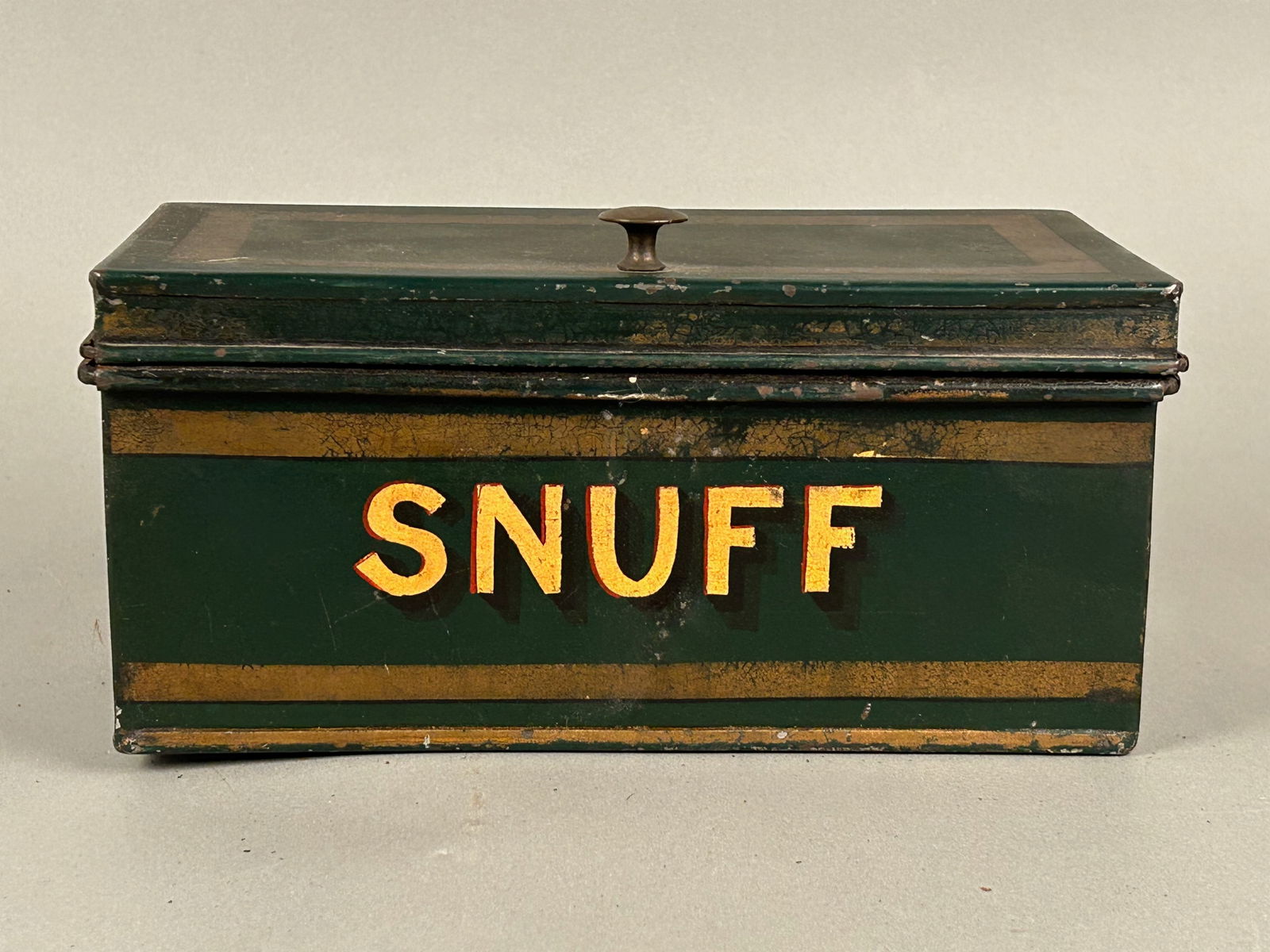 19th c Toleware Snuff Box w Brass Knob (1 of 7)