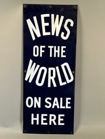 Antique Porcelain News of the World on Sale Here Sign