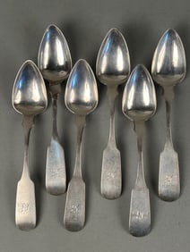6 Coin Silver Teaspoons Thomas Wriggins Philadelphia