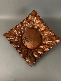 Arts & Crafts Era Copper Bowl w Brass Figures