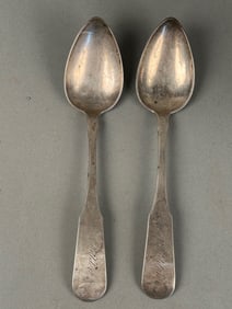 Two Coin Silver Serving Spoons Boston