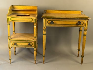 Wash Stand & Vanity Rare Matching Pair Yellow Paint
