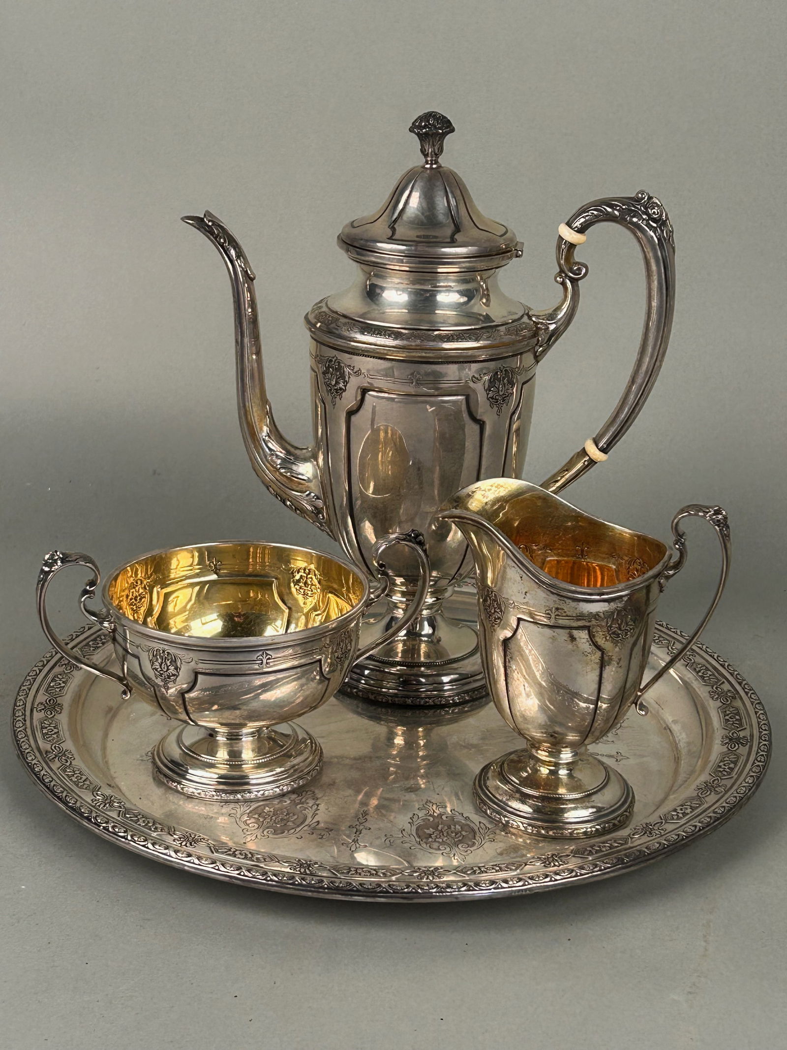 4 pcs Louis XIV Sterling Silver Coffee Set Towle (1 of 12)
