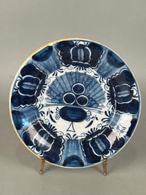 18th c Delft Plate Peacock Design Blue and White