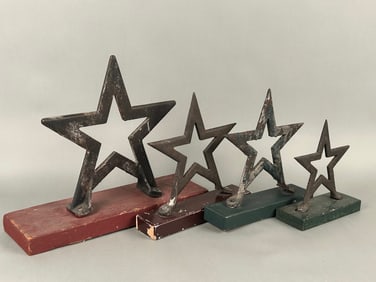 4 Antique Architectural Stars on Wooden Stands