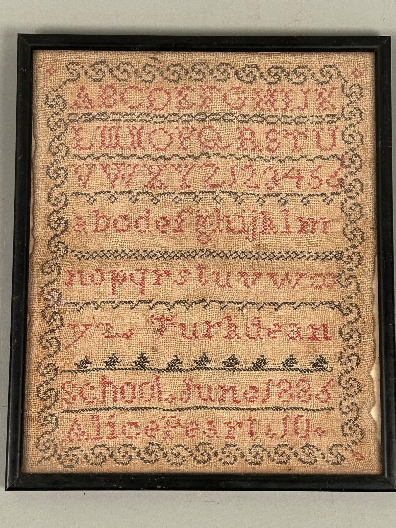 Antique Alphabet Sampler Alice Pearl 1886 (1 of 4)