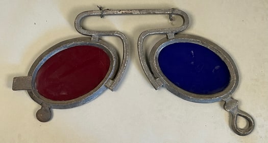 Antique Optician Sign w Red and Blue Stained Glass