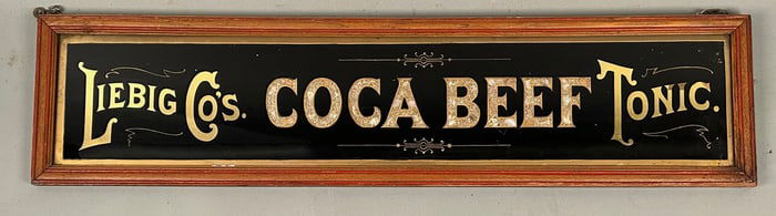 Antique Liebig Co Cocoa Beef Tonic Reverse Painted Glass Sign