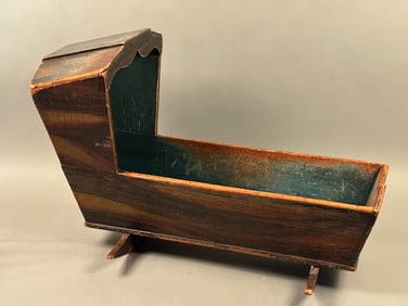19th c Paint Decorated Hooded Cradle