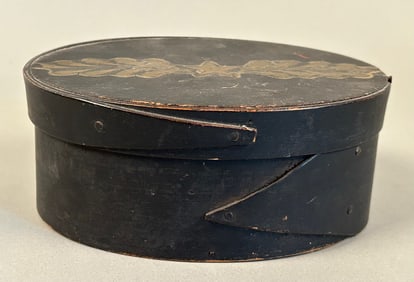 Antique Oval Fingered Pantry Box Black Paint