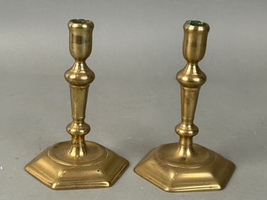 Pair of 18th c Brass Candlesticks