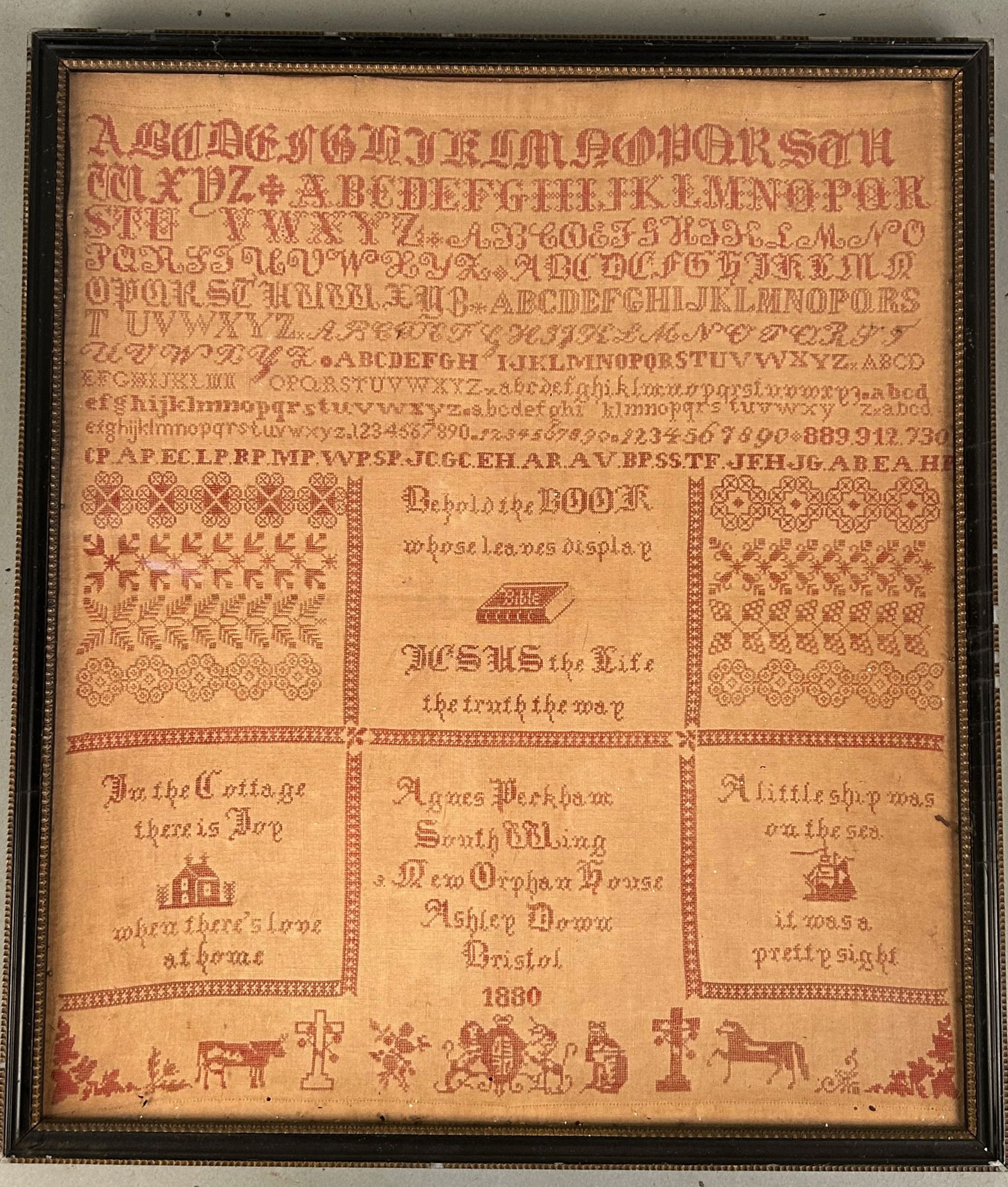 Antique Alphabet Sampler Agnes Peckham 1880 (1 of 9)