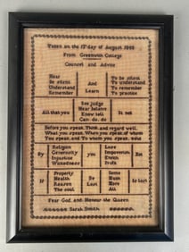Antique Sampler Sarah Smith 1848 Greenwich College