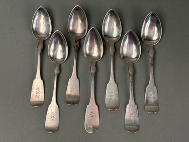 7 Coin Silver Tea Spoons Butler McCarty & Co