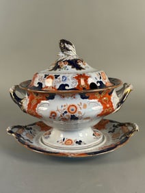 Large Imari ironstone soup tureen with liner