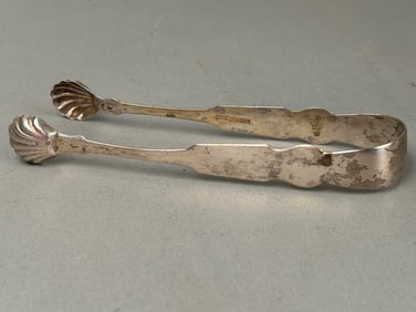 Coin Silver Sugar Tongs Hallmarked Shell Design