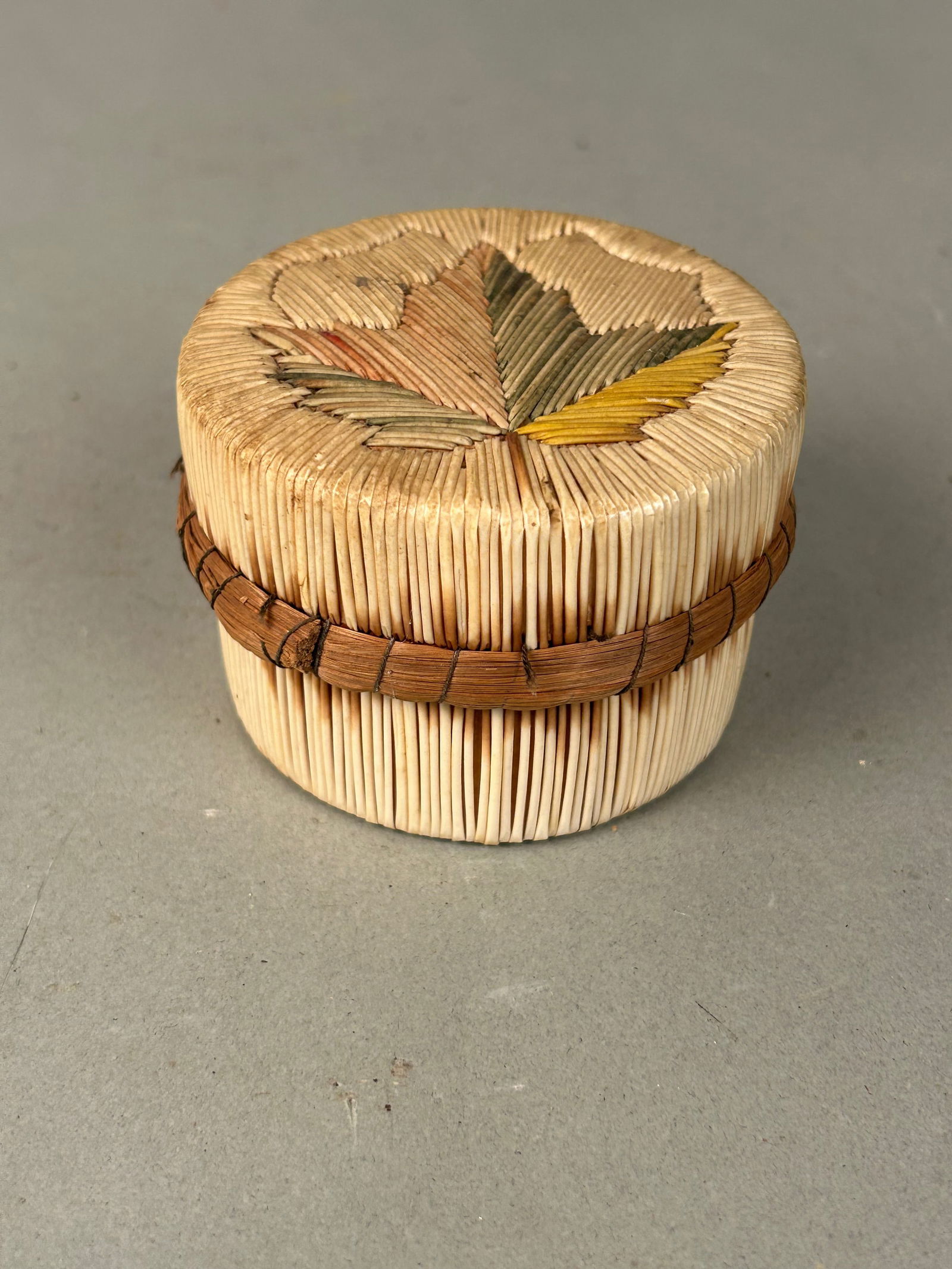 Early 20th c Quill Box w Maple Leaf Design (1 of 6)