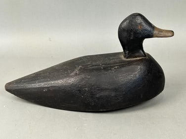 Antique Black Duck Decoy Marked RP
