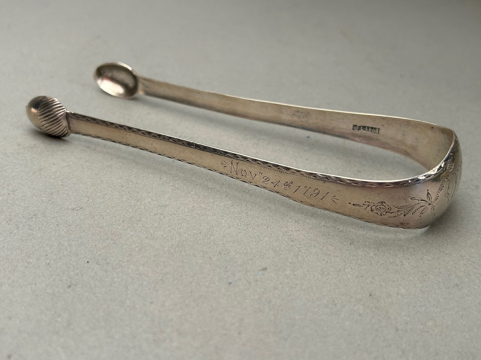 Coin Silver Tongs Engraved 1791 (1 of 7)