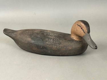 Antique Folk Art Decoy Black Body Brown Head