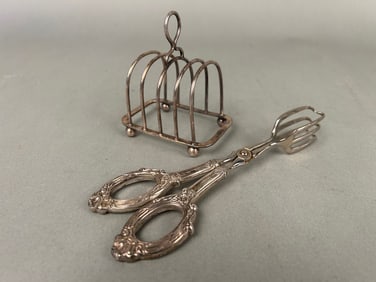 Sterling Silver Toast Holder and Tongs