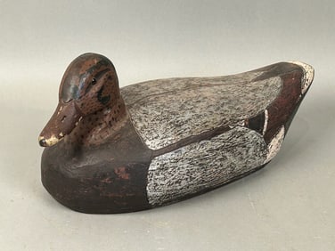 Antique Duck Decoy Black Brown Grey Glass Eyes