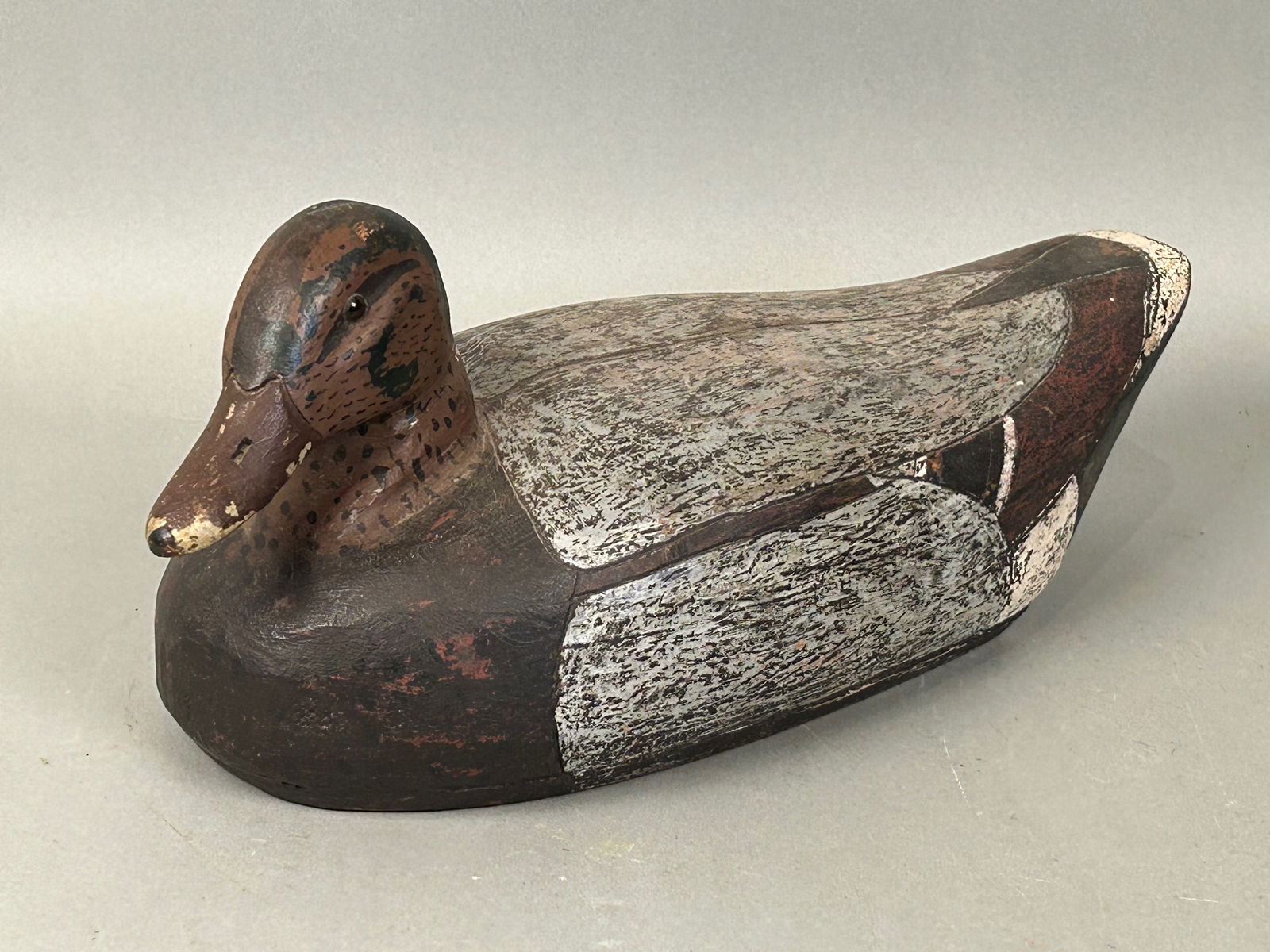 Antique Duck Decoy Black Brown Grey Glass Eyes (1 of 5)