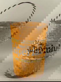 Large Wooden Bucket in Original Yellow Paint w Imperial Stenciled on Front