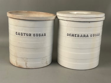 Two Antique Ironstone Sugar Containers, Demerara Sugar and Castor Sugar