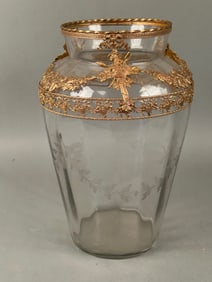 Vintage Edge Glass Vase w Brass Decoration