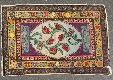 Large Antique Floral Hooked Rug