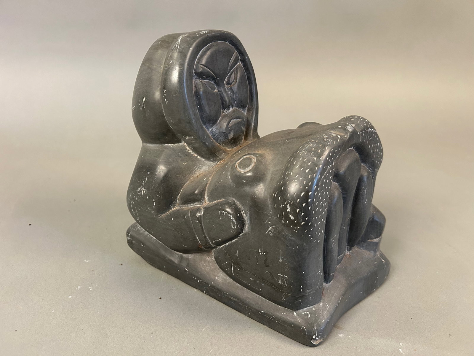 Large Inuit / Eskimo Soapstone Carving – Hunter with Walrus (1 of 8)