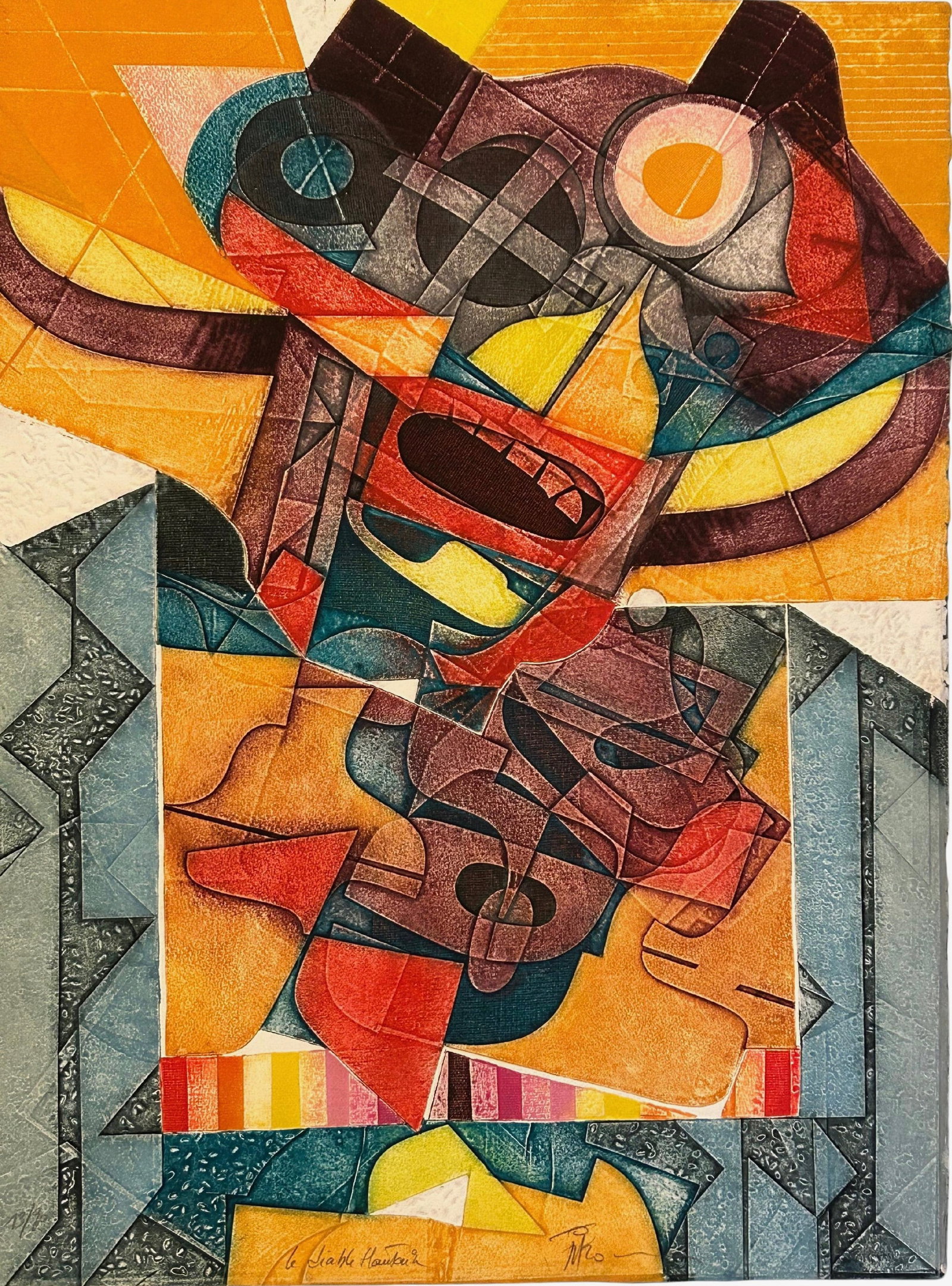 Gerard Fitermann, Le Diable Hautain (The Haughty Devil) 1980: Gerard Fitermann, Le Diable Hautain (The Haughty) Embossed Lithograph by the French surrealist. Pencil signed and numbered 73/90. 30 x 22.