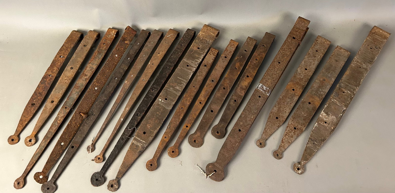 9 Pair Antique Hand-Forged Wrought Iron Strap Hinges 18th–19th Century (1 of 4)